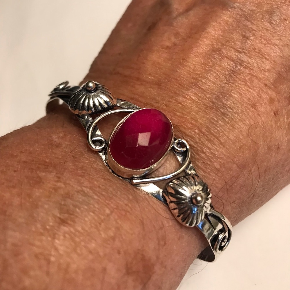 Garnet 925 Sterling Silver Cuff Bracelet